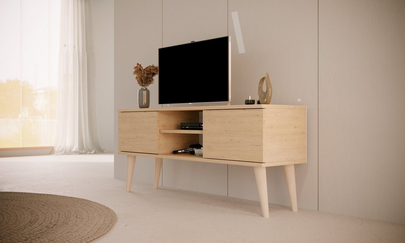 Bjird Lowboard TV-Schrank Toronto" (2 Schranktüren, 2 Ablagefächern und Kabelöffnung), Breite 120 cm, Beine aus Buchenholz, für Fernseher bis zu 50 Zoll" von Bjird