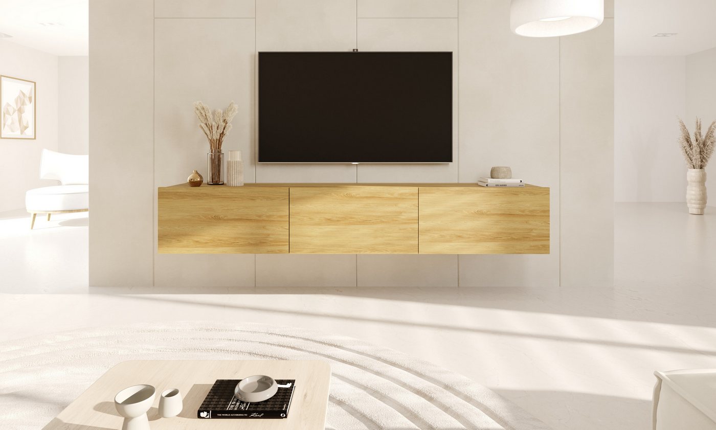 Bjird Lowboard TV Sideboard 160 cm für Fernseher 65 Zoll mit Türen und Fächern, 3 Türen Soft-Close höhenverstellbares Mittelregal Kabeldurchlass Ø6 cm von Bjird