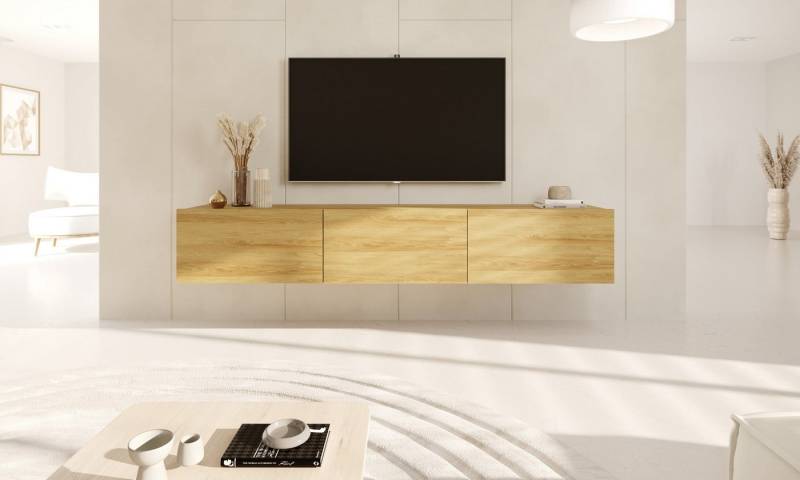 Bjird Lowboard TV Sideboard 160 cm für Fernseher 65 Zoll mit Türen und Fächern, 3 Türen Soft-Close höhenverstellbares Mittelregal Kabeldurchlass Ø6 cm von Bjird