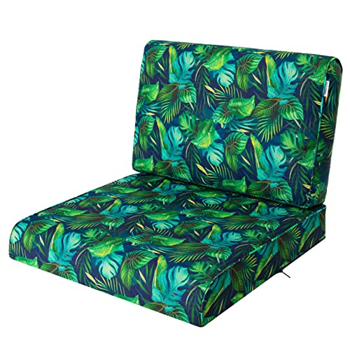 Bjird Sitzkissen 50x50 cm für Rattanmöbel – Sessel & Stühle – 2-teilig (Sitz + Rückenlehne) – Indoor & Outdoor – Wasserabweisend – Anti-Rutsch – Oeko-TEX - Blaue Blätter von Bjird
