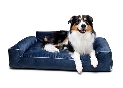 Bjird Hundebett - Hundekorb für kleine mittelgroße & große Hunde - Hundekissen - Hundesofa - Bezug abnehmbar und waschbar - Glamour New - Größe: L: 98 x 66 cm - Navyblau Fancy von Bjird