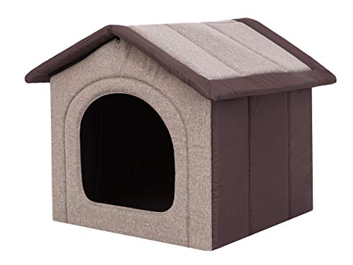 Hundehaus Hundehütte für große Hunde - Katzenhaus, Katzenhöhle - mit herausnehmbarem Dach - Tierhaus für Katzen und Hunde für Drinnen / Indoor - Cappuccino mit Braun - 70 x 60 x 63 cm [R5 / XXL] von Bjird