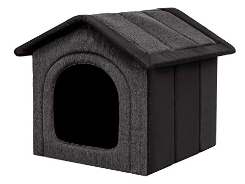 Hundehaus Hundehütte für große Hunde - Katzenhaus, Katzenhöhle - mit herausnehmbarem Dach - Tierhaus für Katzen und Hunde für Drinnen / Indoor - Graphit mit Schwarz - 76 x 72 x 74 cm [R6 / XXXL] von Bjird