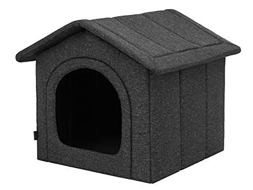 Hundehaus Hundehütte für kleine Hunde - Katzenhaus, Katzenhöhle - mit herausnehmbarem Dach - Tierhaus für Katzen und Hunde für Drinnen / Indoor - Schwarz - 38 x 32 x 38 cm [R1 / S] von Bjird