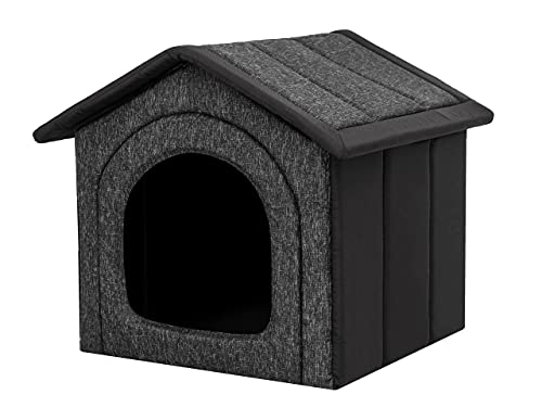 Hundehaus Hundehütte für kleine Hunde - Katzenhaus, Katzenhöhle - mit herausnehmbarem Dach - Tierhaus für Katzen und Hunde für Drinnen / Indoor - Schwarz - 44 x 38 x 45 cm [R2 / M] von Bjird