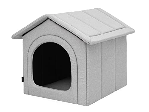 Hundehaus Hundehütte für mittelgroße Hunde - Katzenhaus, Katzenhöhle - mit herausnehmbarem Dach - Tierhaus für Katzen und Hunde für Drinnen / Indoor - Asche - 60 x 55 x 60 cm [R4 / XL] von Bjird