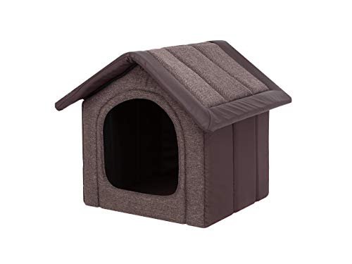 Hundehaus Hundehütte für mittelgroße Hunde - Katzenhaus, Katzenhöhle - mit herausnehmbarem Dach - Tierhaus für Katzen und Hunde für Drinnen / Indoor - Braun mit ökoleder - 52 x 46 x 53 cm [R3 / L] von Bjird