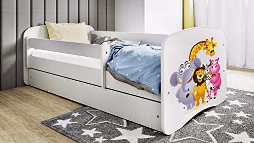 Bjird Kinderbett Jugendbett 70x140 80x160 80x180 Weiß mit Rausfallschutz Schublade und Lattenrost Kinderbetten für Mädchen und Junge - Zoo 140 cm von Bjird