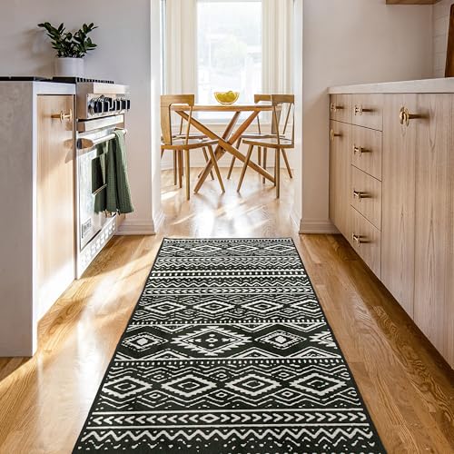 Björn&Schiller Teppichläufer 60x180 cm, Rutschfester Teppich für Diele, Schlafzimmer und Wohnzimmer, moderner Flurteppich lang, hochwertiger Küchenteppich schwarz von Björn&Schiller