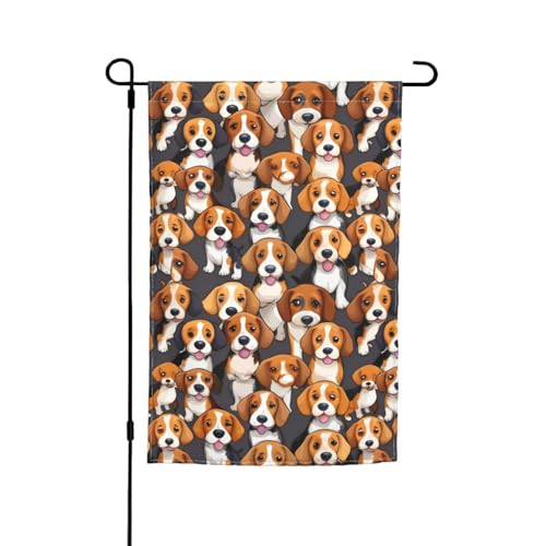 Beagle Hunde-Cartoon-Druck, 12 x 18 Zoll, Veranda, alle Jahreszeiten, Outdoor-Flaggen, Dekoration, Hof, Flagge, Dekoration Hof von Bkdogkt