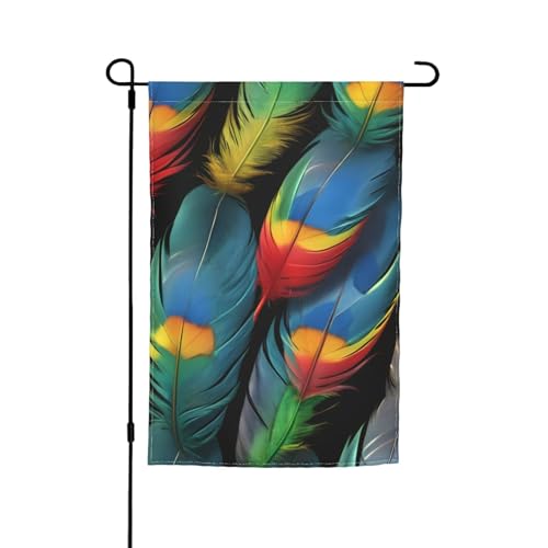 Fantastischer Papageienfeder-Druck, 30,5 x 45,7 cm, Veranda-Flaggen, ganzjährig, Outdoor-Flaggen, Hof-Dekoration, Terrassen-Flagge, Innenhof-Dekoration von Bkdogkt