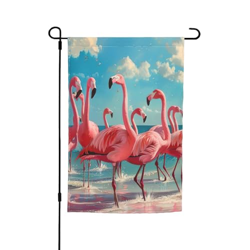 Flamingo-Beflockung am Strand, 30,5 x 45,7 cm, für Veranda, alle Jahreszeiten, für den Außenbereich, Hofdekoration von Bkdogkt