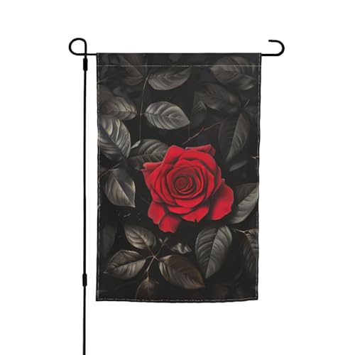 Gartenflagge mit rotem Rosen-Druck und schwarzen Blättern, 30,5 x 45,7 cm Gartenflagge mit rotem Rosen-Druck und schwarzen Blättern, 30,5 x 45,7 cm von Bkdogkt