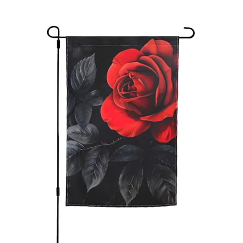 Gartenflagge mit rotem Rosen-Druck und schwarzen Blättern, 30,5 x 45,7 cm Gartenflagge mit rotem Rosen-Druck und schwarzen Blättern, 30,5 x 45,7 cm von Bkdogkt