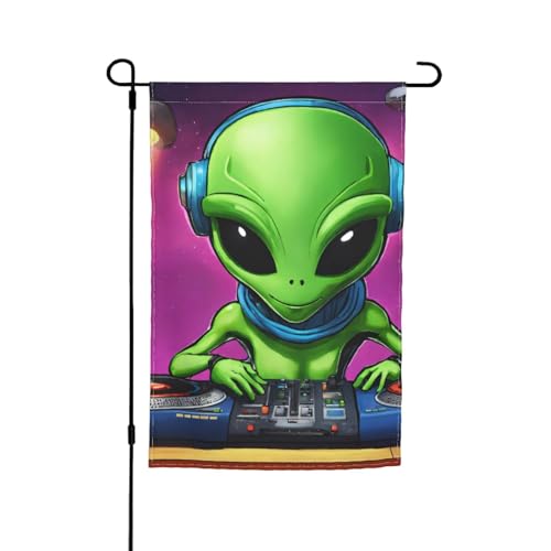 Grüne Flagge mit Alien-Druck, 30,5 x 45,7 cm, für Veranda, alle Jahreszeiten, für den Außenbereich, Hofdekoration Grüne Flagge mit Alien-Druck, 30,5 x 45,7 cm, für Veranda, alle Jahreszeiten, für den Außenbereich, Hofdekoration von Bkdogkt
