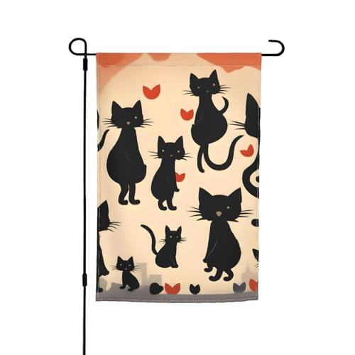 Happy Walking Kitty Druck 30,5 x 45,7 cm Veranda-Flaggen für alle Jahreszeiten, Außenflaggen, Hof-Dekoration, Terrassen-Flagge, Innenhof-Dekoration von Bkdogkt