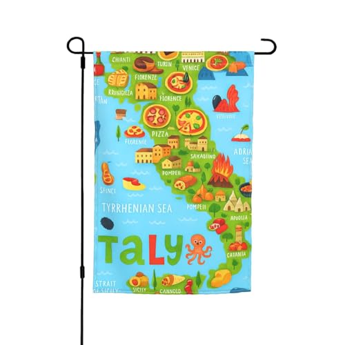 Italienische Karte mit Lebensmittel-Symbolen, Druck, 30,5 x 45,7 cm, Veranda, Ganzjahresflaggen, Hofdekoration, Terrassen-Flagge, Innenhof-Dekoration von Bkdogkt