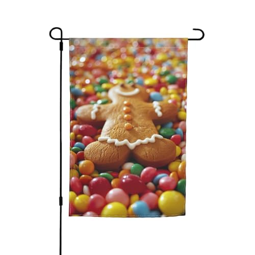 Lebkuchenmann-Süßigkeiten-Druck, 30,5 x 45,7 cm, Veranda, Ganzjahresflaggen, Hofdekoration, Terrassen-Flagge, Innenhof-Dekoration von Bkdogkt