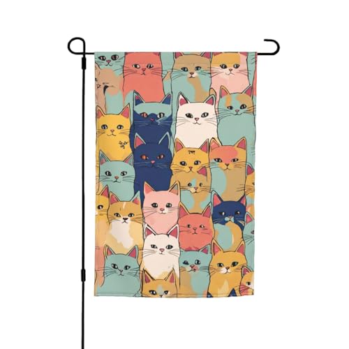 Niedliche Katzen in einer Vielzahl von Farben, Druck, 30,5 x 45,7 cm, Veranda, Ganzjahresflaggen, Hofdekoration, Terrassen-Flagge, Innenhof-Dekoration von Bkdogkt