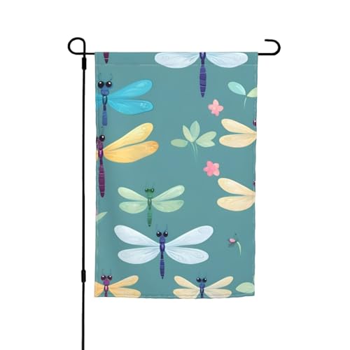 Niedlicher Libellen-Druck, 30,5 x 45,7 cm, Veranda-Flaggen, ganzjährig, Outdoor-Flaggen, Hof-Dekoration, Terrassen-Flagge, Innenhof-Dekoration von Bkdogkt