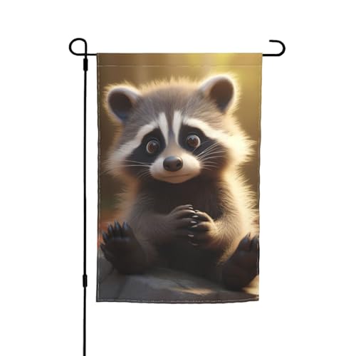 Niedlicher Waschbär-Druck, 30,5 x 45,7 cm, Veranda, Ganzjahresflaggen, Hofdekoration, Terrassen-Flagge, Innenhof-Dekoration von Bkdogkt