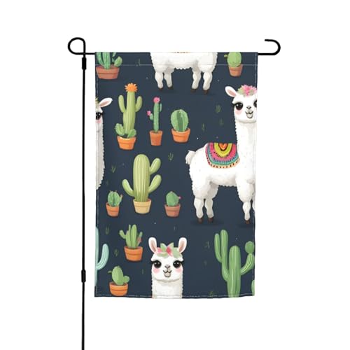 Niedlicher weißer Lama- und Kaktus-Druck, 30,5 x 45,7 cm, Veranda, Ganzjahresflaggen, Hofdekoration, Terrassen-Flagge, Innenhof-Dekoration von Bkdogkt