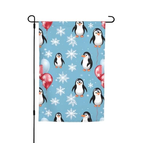 Pinguin-Ballon-Schneeflocken-Druck, 30,5 x 45,7 cm, Veranda, Ganzjahresflaggen, Hofdekoration, Terrassen-Flagge, Innenhof-Dekoration von Bkdogkt