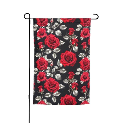 Rote Rosen-Gartenflagge, bedruckt, 30,5 x 45,7 cm, für Veranda, alle Jahreszeiten, Hofdekoration Rote Rosen-Gartenflagge, bedruckt, 30,5 x 45,7 cm, für Veranda, alle Jahreszeiten, Hofdekoration von Bkdogkt