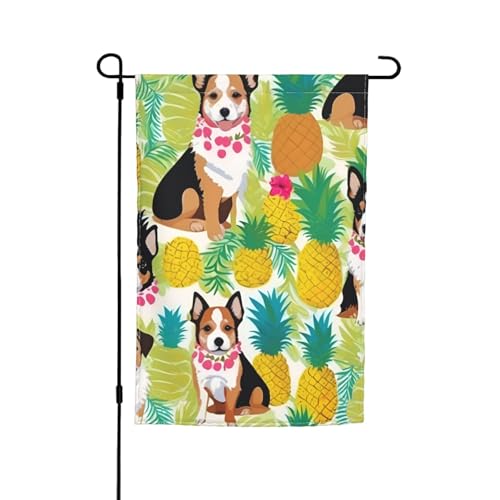 Tropische Blumen- und Corgi-Druck, 30,5 x 45,7 cm, Veranda-Flaggen, ganzjährig, Outdoor-Flaggen, Hof-Dekoration, Terrassen-Flagge, Innenhof-Dekoration von Bkdogkt