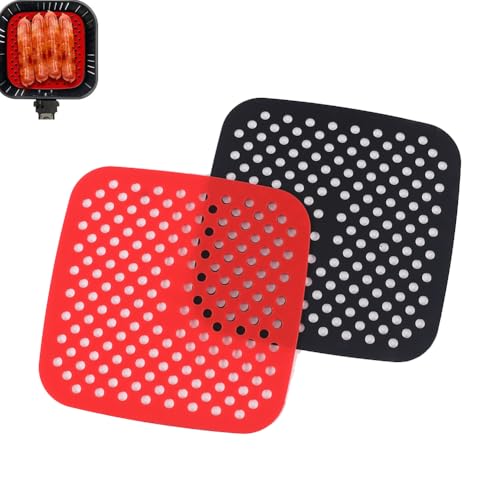 2 Stück Wiederverwendbare Silikon-Luftfritteusen-Einlagen, Geeignet für 4,7 l, 5,5 l, 6,4 l, Zubehör für Fritteuse Ohne Öl, Quadratisch, 21,5 x 21,5 cm, Airfryer Zubehör Antihaft Luftfritiereinlagen 2 Stück Wiederverwendbare Silikon-Luftfritteusen-Einlagen, Geeignet für 4,7 l, 5,5 l, 6,4 l, Zubehör für Fritteuse Ohne Öl, Quadratisch, 21,5 x 21,5 cm, Airfryer Zubehör Antihaft Luftfritiereinlagen von Bkemkri