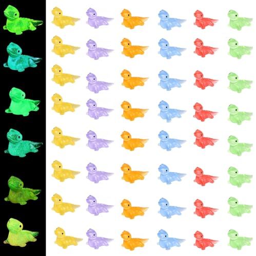 Bkemkri 48 Stück Mini Harz Eidechse, Mini Leuchtende Harzeidechse, Vibrant Tiny Glow in The Dark Figurines, Miniatur Glüheidechse für Aquarium Puppenhaus Miniaturgarten Handwerk(6 Farben) von Bkemkri
