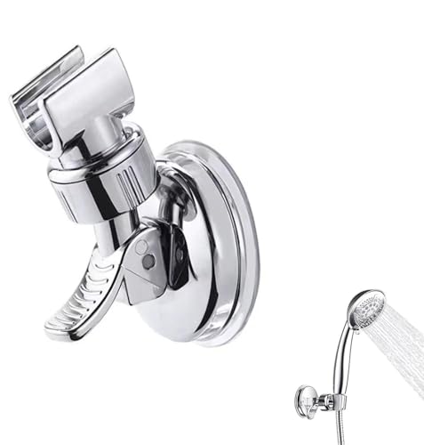 Bkemkri Duschkopfhalterung mit Saugnapf, Verstellbar, 360° Drehbar, Hochwertiges ABS-Kunststoff, Wasserdichtes PVC, Super-Vakuum-Adsorption, Silber, Wandmontage von Bkemkri