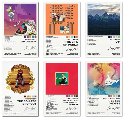 Ein Set mit 6 Leinwand-Postern, Kanye Poster, Abschluss-Poster, "The Life Of Pablo Poster", The College Dropout-Poster, 6-teiliges Set, 20.3x30.5 cm Leinwanddrucke Ungerahmtes Set Von 6 von Bkioqoh
