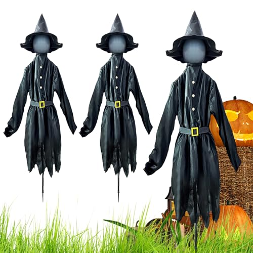 Bkljkf Halloween Gartendekoration,Beleuchtete Halloween Hexen Pflöcke für Vorgarten - Wasserdichtes 150 cm Grusel Deko Element mit Ständer für Außenbereich Herbstdekoration Wegbeleuchtung von Bkljkf