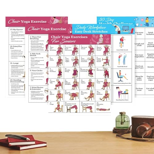 Bkljkf Stuhlyoga Poster | 11-teiliges Sitzworkout Anleitungsposter,Haftende Stuhlübungen Tabelle für Krafttraining, Pilates, Yoga, Fitness, Erwachsene, Senioren, Indoor, Outdoor,Für Pilates, von Bkljkf