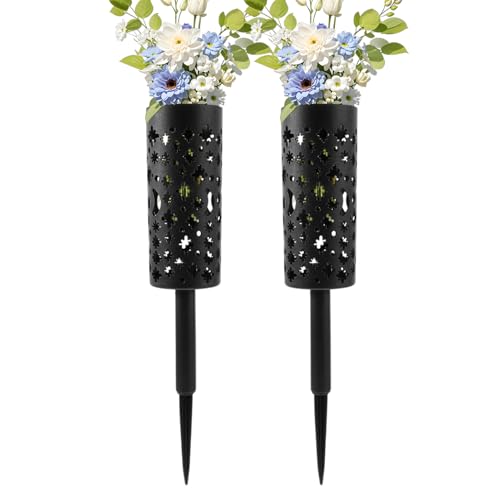 Bkljkf Vase Für Friedhofsgrab - 2er-Set Grabstelen-Blumenvasen | Hohl & Stabile Metall Blumenhalter Für Friedhof Garten Grabgestaltung Terrasse Außenbereich von Bkljkf