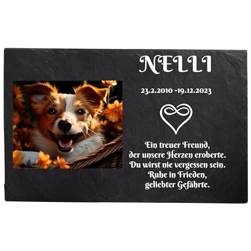 Bl4ckPrint Grabplatte Hund und Katze mit Foto und Gravur | Grabmal Wetterfester Gedenkstein Grabstein mit Foto Tiergrabstein 20x30cm von Bl4ckPrint