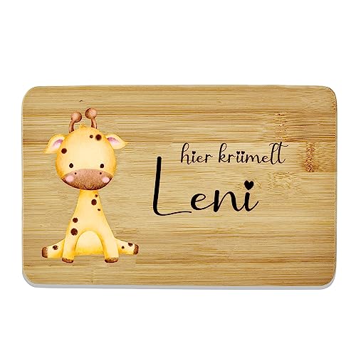 Bl4ckPrint Kinder Frühstücksbrettchen personalisierbar mit Name - Jausenbrett mit Gravur - Frühstücksbrettchen Kinder - Individuelles Holzbrettchen mit niedlichem Tiermotiv & Namen von Bl4ckPrint