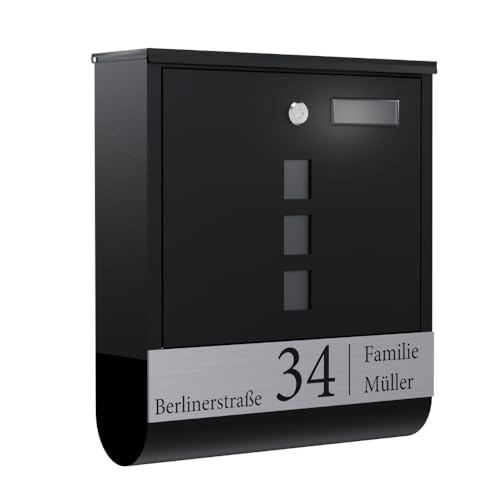 Bl4ckPrint Premium Briefkasten Anthrazit - Postkasten Zeitungsfach Sichtfenster personalisiert mit Familienname Straße und Hausnummer - hochwertiger Wandbriefkasten personalisiert von Bl4ckPrint