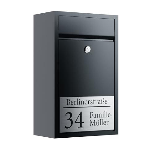 Bl4ckPrint Premium Briefkasten Anthrazit - Postkasten personalisiert mit Familienname Straße und Hausnummer - hochwertiger Wandbriefkasten personalisiert von Bl4ckPrint