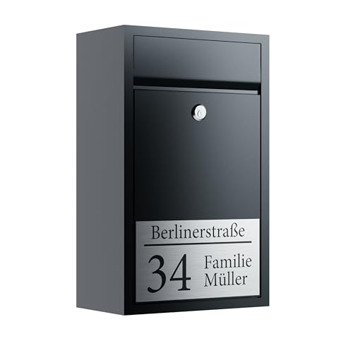 Bl4ckPrint Premium Briefkasten Anthrazit - Postkasten personalisiert mit Familienname Straße und Hausnummer - hochwertiger Wandbriefkasten personalisiert Bl4ckPrint Premium Briefkasten Anthrazit - Postkasten personalisiert mit Familienname Straße und Hausnummer - hochwertiger Wandbriefkasten personalisiert von Bl4ckPrint