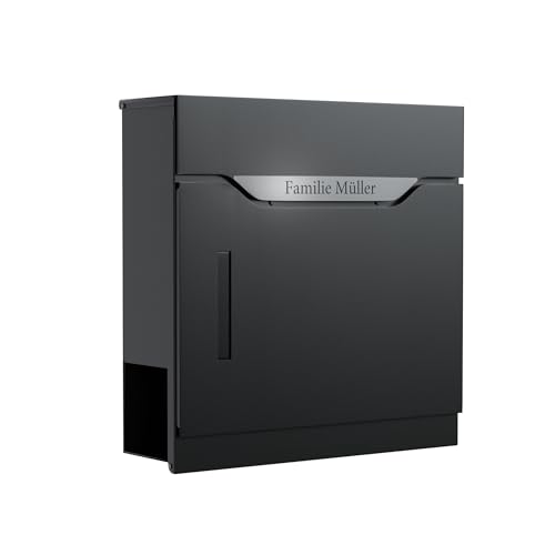 Bl4ckPrint Premium Briefkasten mit Zeitungsfach und Sichtfenster Anthrazit - Postkasten personalisiert mit Familienname - hochwertiger Wandbriefkasten Postbox personalisiert von Bl4ckPrint