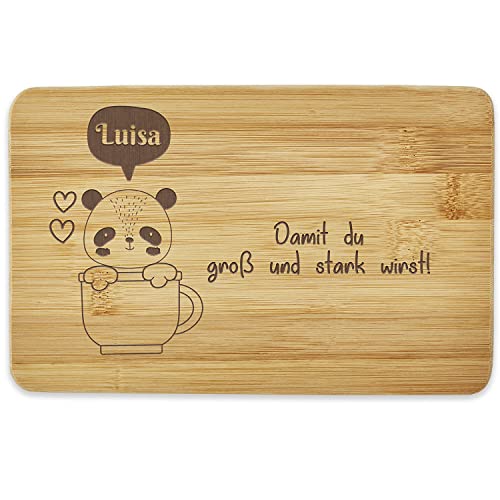 Bl4ckPrint Kinder Frühstücksbrettchen personalisierbar mit Name - Jausenbrett mit Gravur - Frühstücksbrettchen Kinder - Individuelles Holzbrettchen mit niedlichem Tiermotiv & Namen von Bl4ckPrint