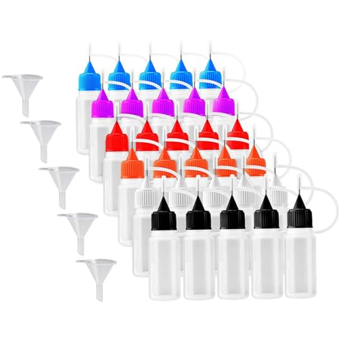 Blablablalu 30pcs Nadelspitze Squeeze Flasche, 10 ml Präzisionsspitze Applikatorflasche mit 5 Stcs Mini -Trichter, Plastikkleberflaschen mit Leckdeckel von Blablablalu