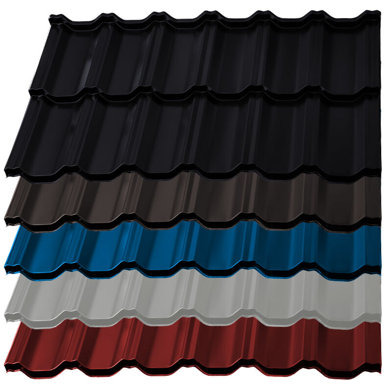 Pfannenmodul German Simetric | 0,50 mm | Stahl | Modullänge 350 mm | 25 µm Polyester Pfannenmodul German Simetric | 0,50 mm | Stahl | Modullänge 350 mm | 25 µm Polyester von Blachotrapez GmbH