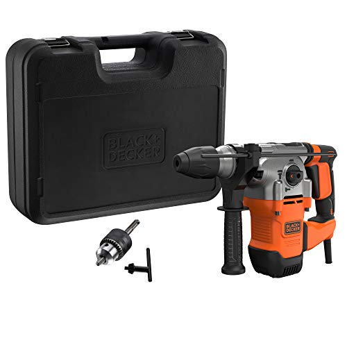 Black+Decker SDS-plus Bohr- und Meißelhammer BEHS03K (1.250 Watt, 3,7 Joule, inkl. 2 SDS-plus Bohrer, Flachmeißel, Zahnkranzbohrfutter, Adapter, Koffer) von Black+Decker