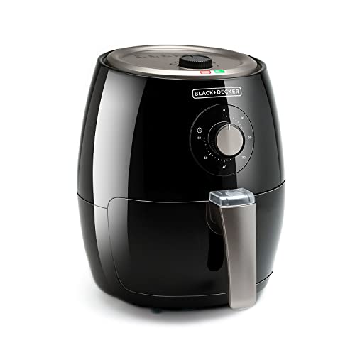 BLACK+DECKER BXAF2500E - Manuelle Heißluftfritteuse, Ohne Öl, Frittiert, grillt, backt und erhitzt, 2,5L, 1500W, Timer 30min, 80-200ºC, Antihaftbeschichtet, Schwarz von Black+Decker