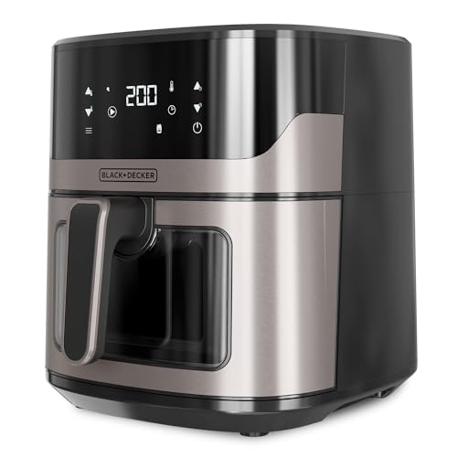 BLACK+DECKER BXAF6500E - 1600W, Heißluftfritteuse, 6,5L, Bis zu 1300g Pommes frites, Sichtfenster im Frittierkorb, Temperatur von 80 bis 220ºC, 8 Programme von Black+Decker