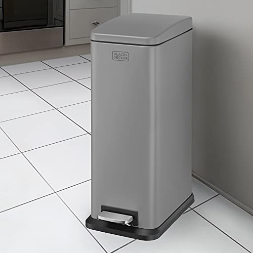 BLACK+DECKER BXBN00014E Slimline Treteimer mit sanft schließendem Deckel, Edelstahl, 56 x 22 x 36 cm, Grau, 20 l von BLACK+DECKER