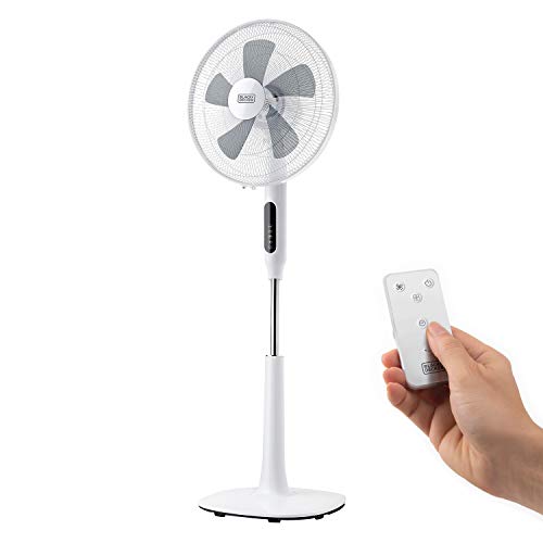 BLACK+DECKER BXEFP50E - Standventilator 110-115cm, 50W, 3 Geschwindigkeiten, Touch-Tasten, Fernbedienung, 15-Stunden-Timer, 3 Modi, Runder Standfuß von BLACK+DECKER
